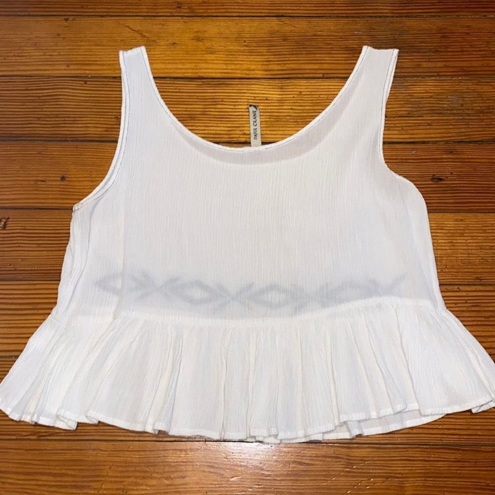 Paper Crane women’s crop top extra small white embroidered ruffle flowy shirt - Picture 4 of 4